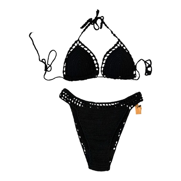 Source Unknown Other - Black Crochet Two-Piece String Bikini Set size S/M
